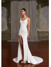 Beaded Ivory Lace Satin Slit Wedding Dress With Detachable Skirt